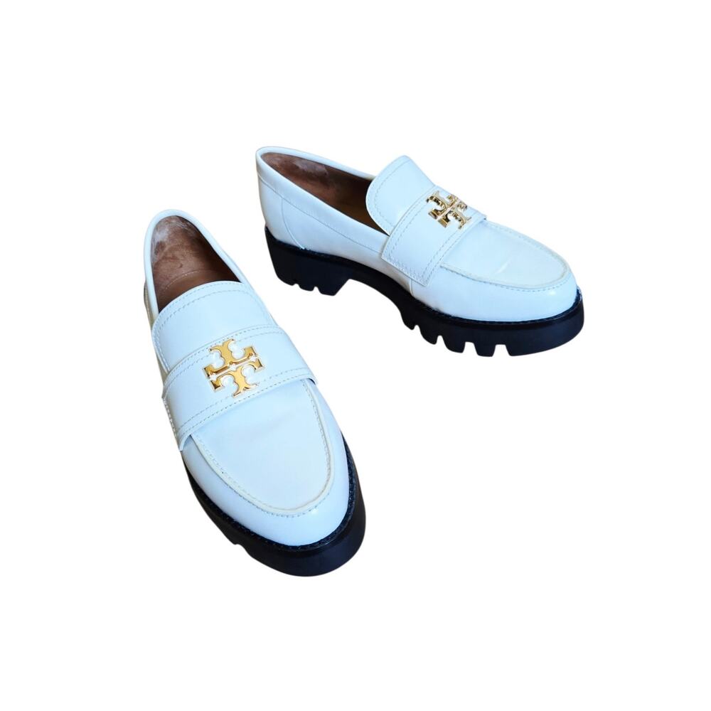 Tory Burch White Chunky Y2K 90s Style Platform TT Monogram Loafers‎ Size 7